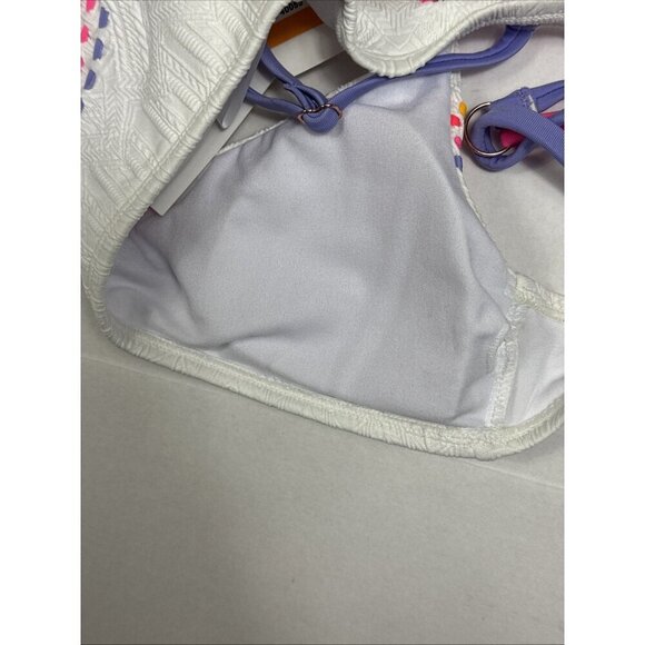 Hula Honey Juniors S Textured Bikini Swim Top White Multi NWT - Picture 8 of 16